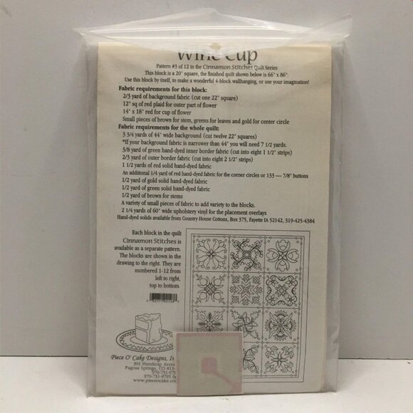 Piece O Cake Designs Wine Cup Quilt Sewing Pattern 3of12 Cinnamon Stitches - Picture 3 of 4